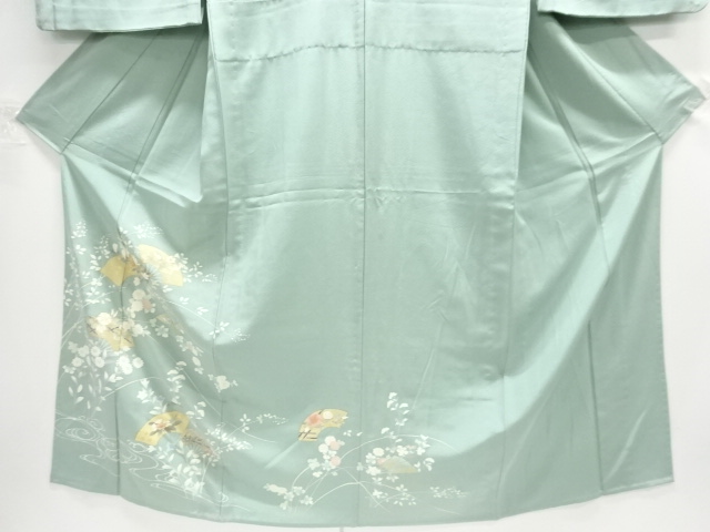  扇に草花模様単衣訪問着